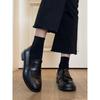 Cowhide version~ leather round head retro small leather shoes women's British style black platform lazy single shoes thick heel loafers