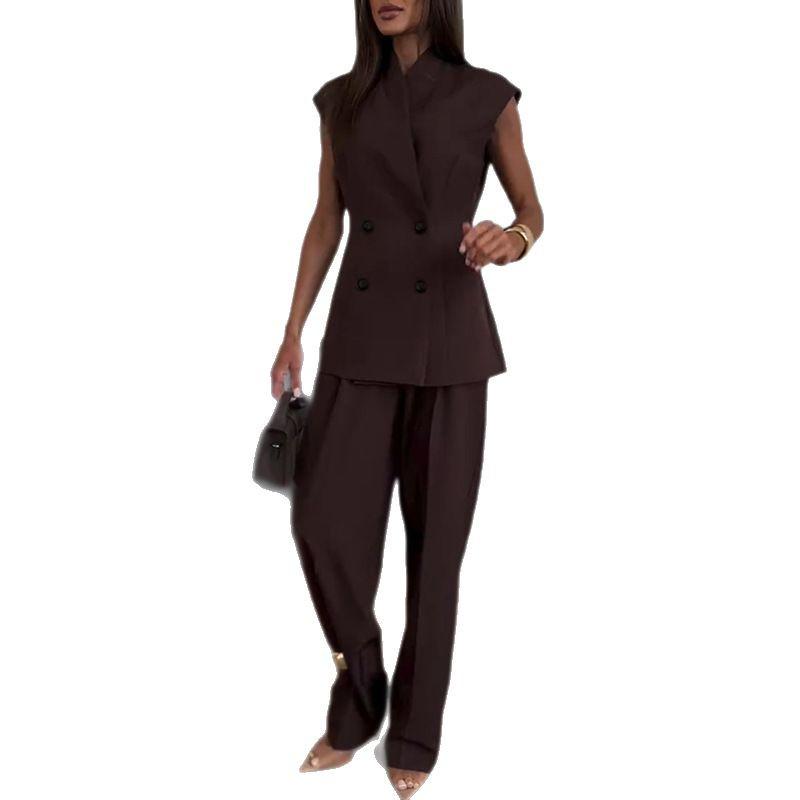 2025 Summer Women's Double-Breasted Vest and High-Waist Pants Set