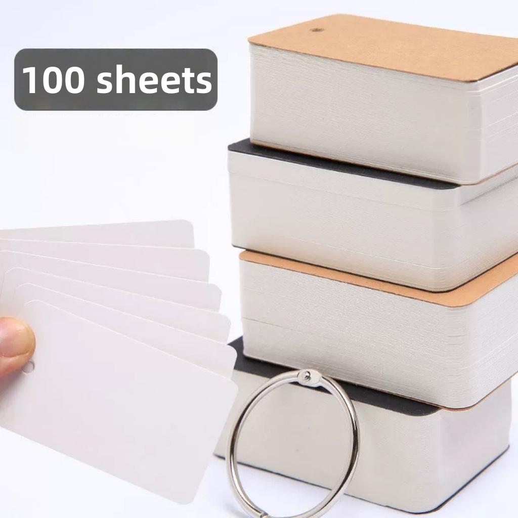 100sheets Blank Card Portable Flash Cards Vocabulary Memorization White Cardboard Memo Pad Office School Learning Supplies