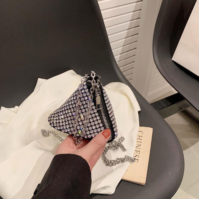 IELGY Rhinestone Mini Zongzi Triangle Hand Carry Oblique Cross Change Diamond Bag