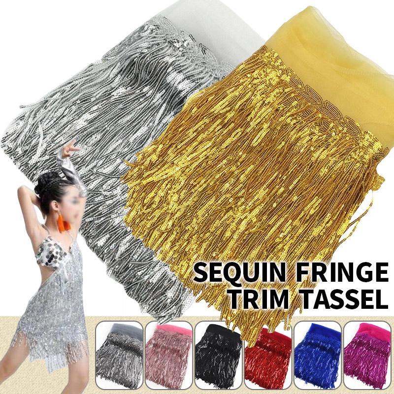 10 Yard 20cm Colorful Sequins Tassel Lace Fabric Fringe Trim Ribbon Latin Dance Performance Dresses Decor Diy Sewing Accessories