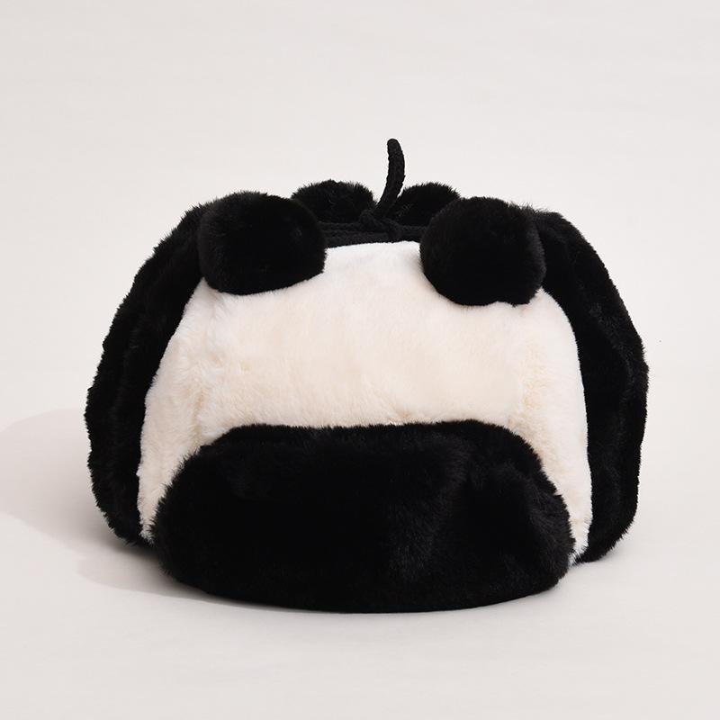Vallée Malade Même Panda Chapeau Thunderbolt Femme Hiver Mignon Noir et Blanc Peluche Chaud Protection Oreilles Chapeau Bonnet de Ski Cyclisme