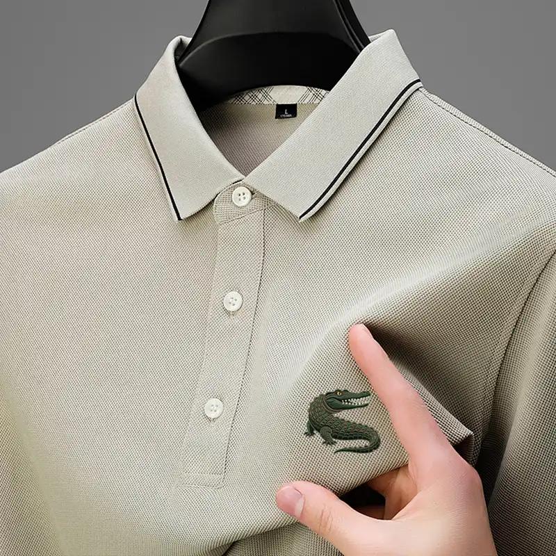 Men's Korean-Style Pullover Solid Color Polo Shirt Casual Lapel Embroidery Short-Sleeve Top