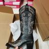 IPPEUM Cowboy Boots For Women Embroider Chunky Heel Red Leather Cowgirl Shoes Knee High Western Botas Cowboy Femininas