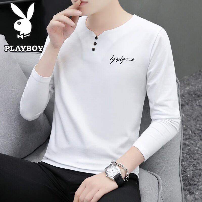 PLAYBOY Men's Slim Fit Crew Neck Long Sleeve T-Shirt