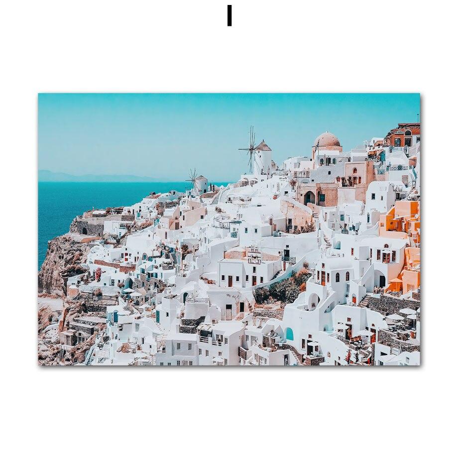 Santorini Ägäis Stadt Skandinavien Blumen Meer NordicPosters Wand Kunst Leinwand Malerei Und Drucke Bilder Für Wohnzimmer Dekor