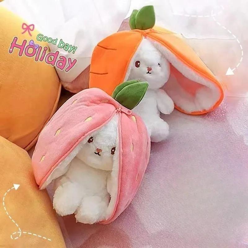 Creative Strawberry Rabbit Doll Transformed Into Little Rabbit Plush Toy Doll Carrot Birthday Gift Valentine's Day Pillow