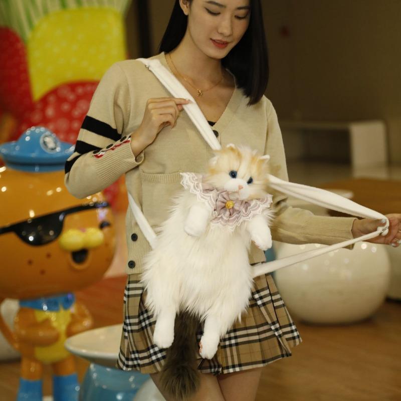 Weiche Plüschtasche Niedliche Simulierte Katze Designer Rucksack Damen Trendiger Rucksack Handtasche für Frau Schulrucksack Geschenke für Mädchen