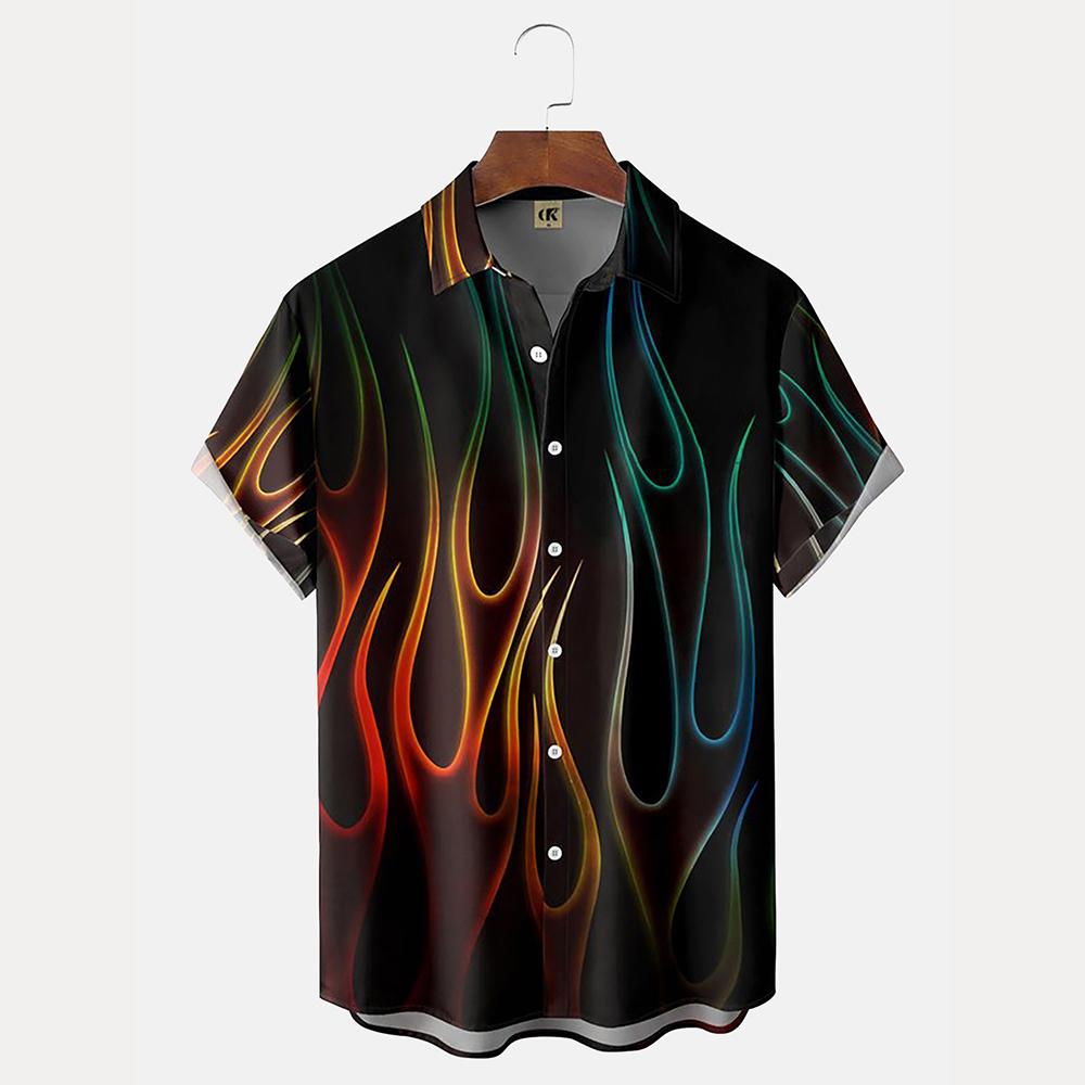 Flame Men'S Shirts 3d Print Summer Fashion Red Flame Shirt Man Short Sleeved Oversized Shirt For Men