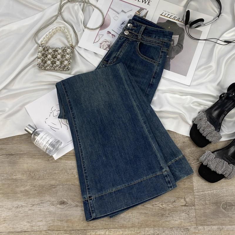 

Women s High-Waisted Retro Flare Jeans - Trendy, Elastic, Loose Wide-Leg Bell Bottom Pants 2XL 65-72kg