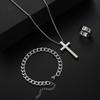 3pcs Set Punk Style Dark Stainless Steel Cross Necklace Bracelet Rings Set for Men Personality Hip Hop Rock Jewelry Set Gift