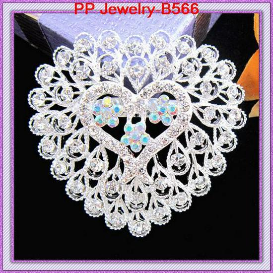 Elegant Silver-Plated Rhinestone Heart Brooch - Sparkly Bridal Bouquet  Scarf Accessory Unisex