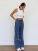 2025 European & American High-Waisted Straight Solid Color Women's Washed Jeans