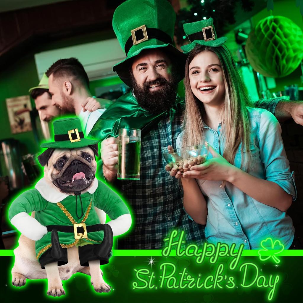 St. Patrick's Day Dog Costume Walking Leprechaun Dog Costume Irish Funny Pet Outfit with Arms Irish Holiday Day Outfit Accessories for Cat Doggy
