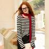 Sancai Women's Embroidered Striped Round Neck Knit Sweater