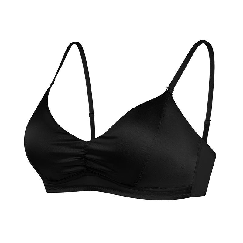 Mumi Silk Stretch Satin Pleated Sexy Bra, Mulberry Silk Ultra-thin French Triangle Cup Underwear