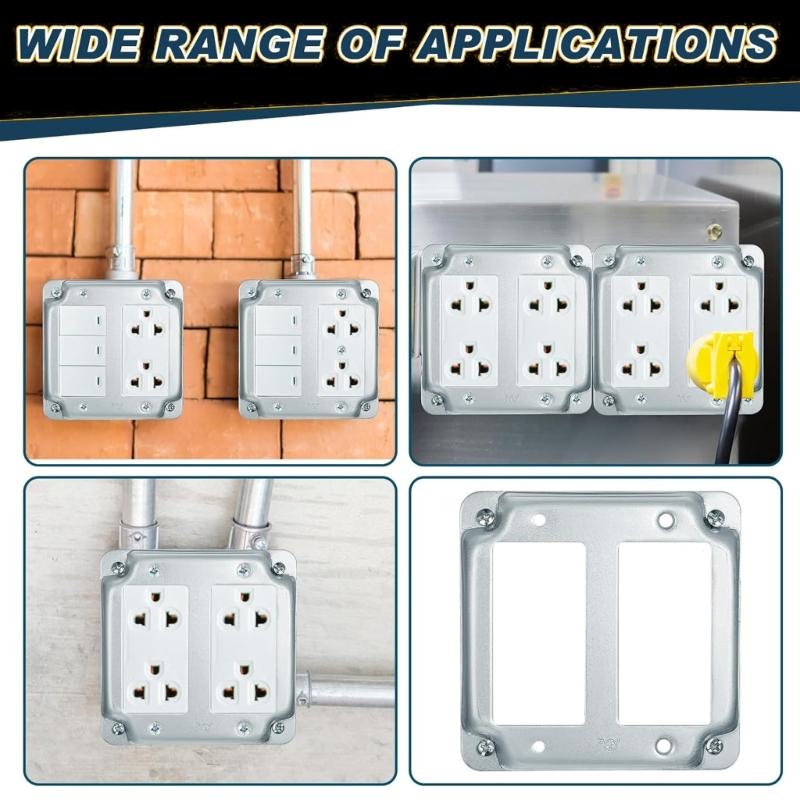 2Pieces Metal Electrical Outlet Covers 4x4Inch Zinc Alloy GFCI Box Plates for Indoor Wiring Safety and Aesthetic Designs