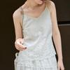 Lanser 100% Ramie New Chinese Style U-Neck Camisole with Lace Trim