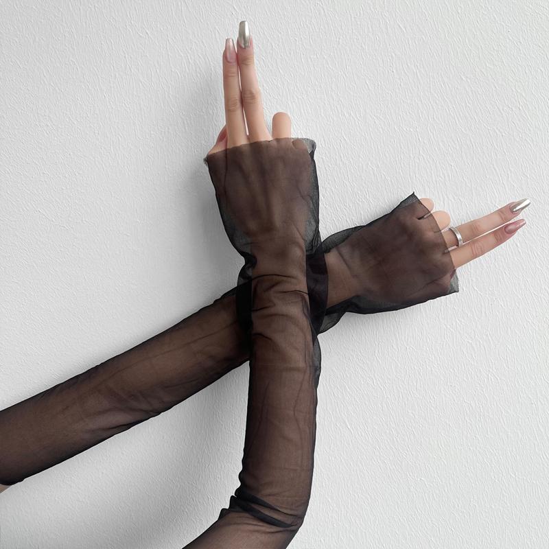 Transparente Mesh Sonnenschutz Lange Armstulpen Sexy Dünne Spitze Tüll Handschuhe Kostümparty Hochzeit Brautkleid Ellbogenhandschuhe