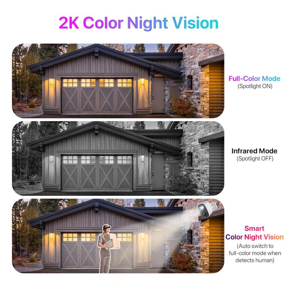 2K Solar Security Cameras Wireless Outdoor Battery Powered Security Camera PIR Motion Alarm Cloud Storage Two Way Audio