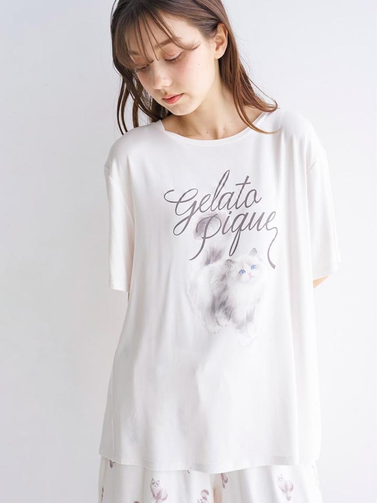 Gelato Pique CAT Print T-Shirt (PWCT252263IVRF)