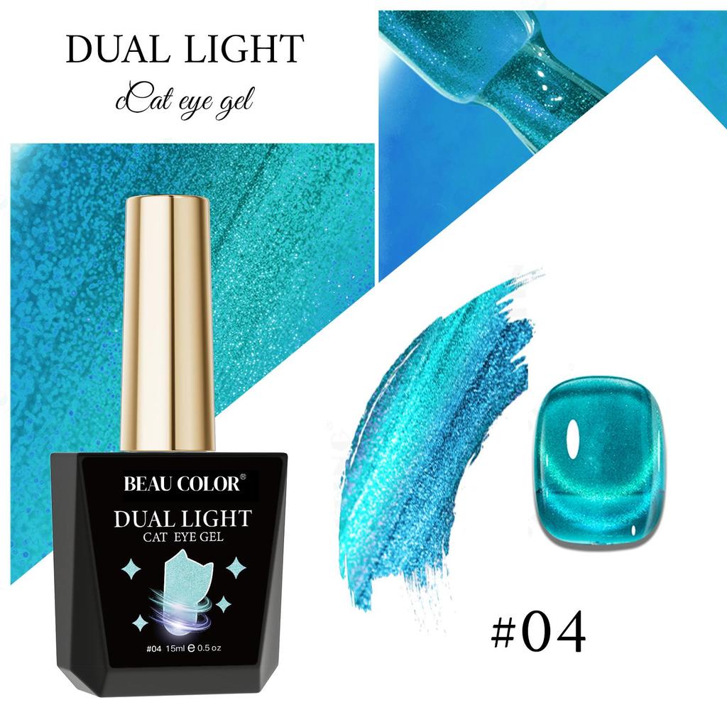 BEAU COLOR 1pcs 15ml 8colors Dream Dual Light Cat Eye Gel Polish UV/LED Magnetic Nail Art Gel for Nail Salon and Home Manicure DIY