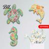 Pastoral Room Decor 3 Pcs Ocean Beach Themed Wall Art Wooden Sea Turtle Seahorse Dolphin Hand-painted Artwork Hanging Vintage Coastal Sculpture