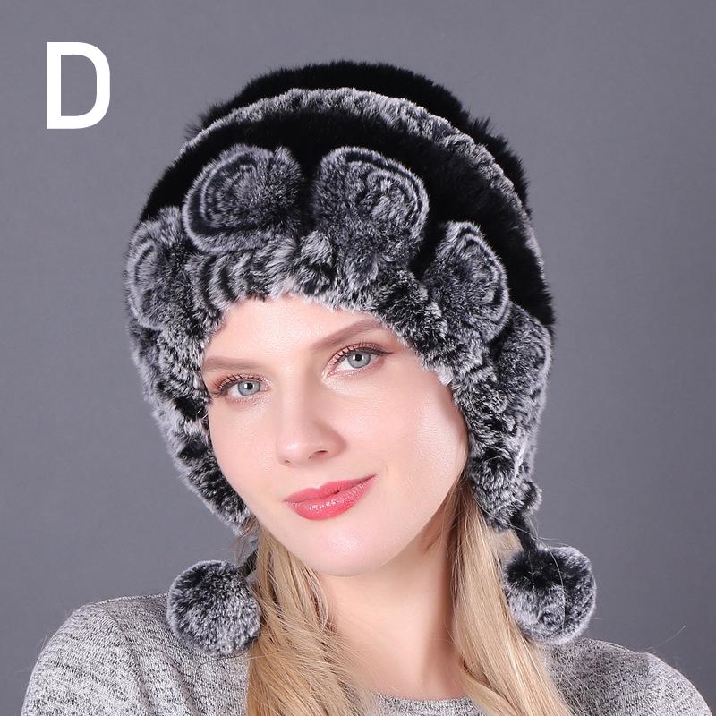 1PCS Fashion Rex Rabbit Fur Hat Fur Ball Beanies Earmuffs Hat Warm Caps Autumn and Winter Women's Comfortable