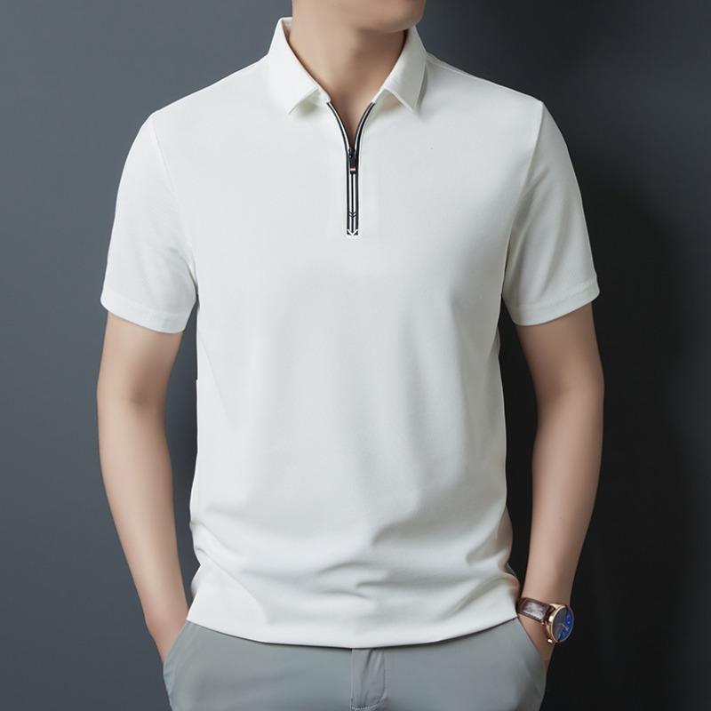 Men Short Sleeve Polo Shirt Half Zip Collar Breathable Casual Business Top M белый