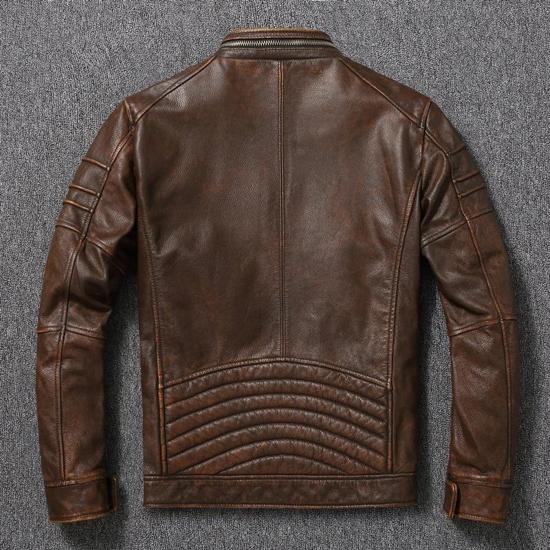 Chinesische Größe Lässige Lederjacke Herren Echtes Rindsleder Retro Vintage Lederjacken Herrenjacken Chaqueta De Cuero Para Hombre Casacos