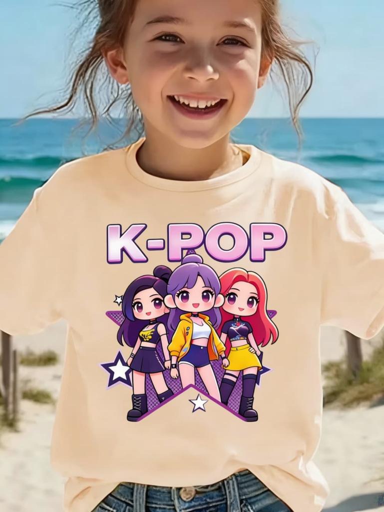 Kpop Children's T Shirt Cartoon Graphic Short Sleeve Summer Comfortable Top Funny Gift for Fans Harajuku T-Shirts Girls Clothes