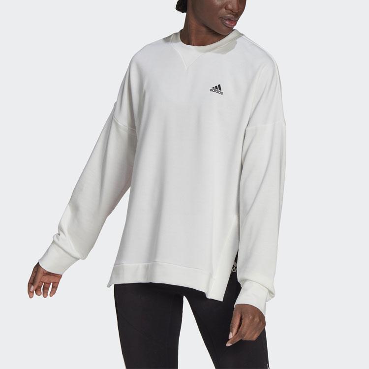 Adidas Back Print Side Slit Crew Neck Sweatshirt Women Sweatshirt Bright-White H67196