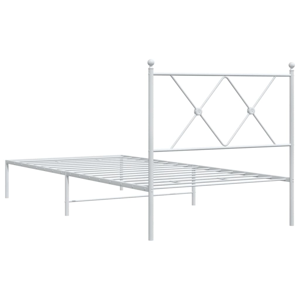 Vidaxl Metal Bed Frame with Headboard, White, 90X200 Cm