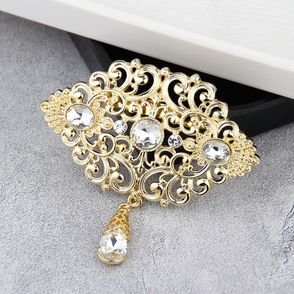 Sunspicems Fashion Arabic Flower Caftan Brooch Pins For Women Gold Morocco Algeria Wedding Jewelry Crystal Bijoux Gift