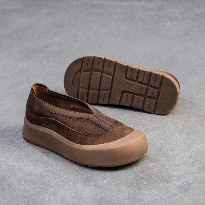 Johnature Genuine Leather Thick Soled Round Toe Loafers Retro Comfortable Women's Flat Platform Shoes