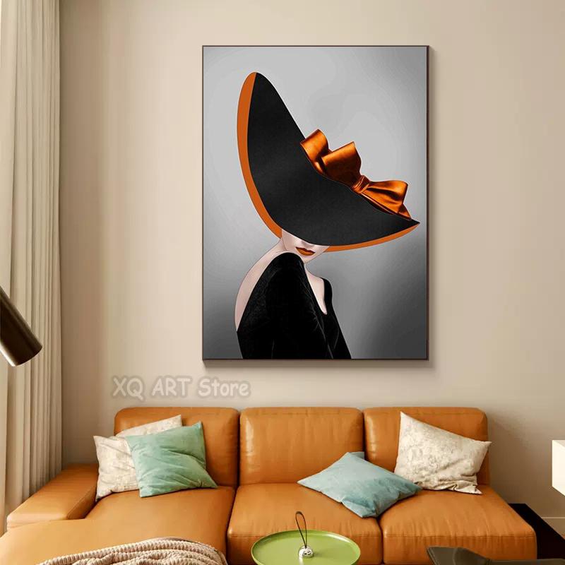 Elegant Damehatt Lerret Maleri Abstrakt Figur Plakater HD Trykk Vegg HD Bilder Stue Hjem Dekorativ Uten Ramme Gaver