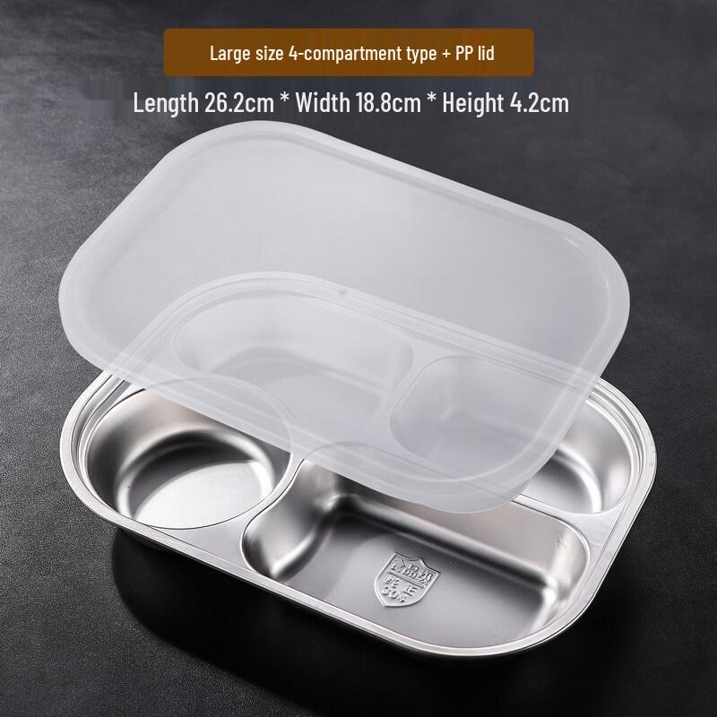 

Food-Grade Stainless Steel Divided Dinner Plate with PP Lid