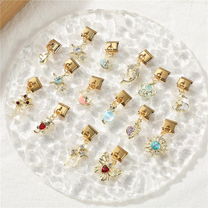 Zircon Eyes Star Heart Starfish Moon Gold Color Pendant Italian Charm Links Fit 9mm Bracelet Stainless Steel DIY Jewelry Gifts