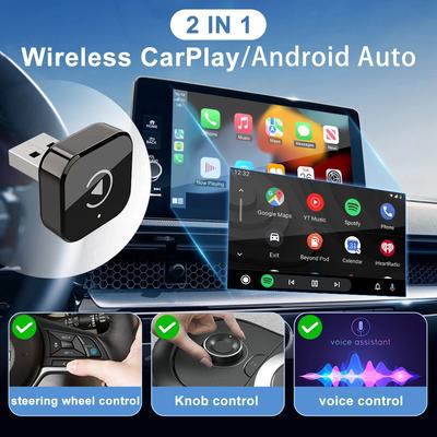 New 2 In 1 Wireless CarPlay Adapter&Android Auto Wireless Adapter, 5Ghz WiFi Type-C/USB Plug and Play For VW Toyota Nissan Honda