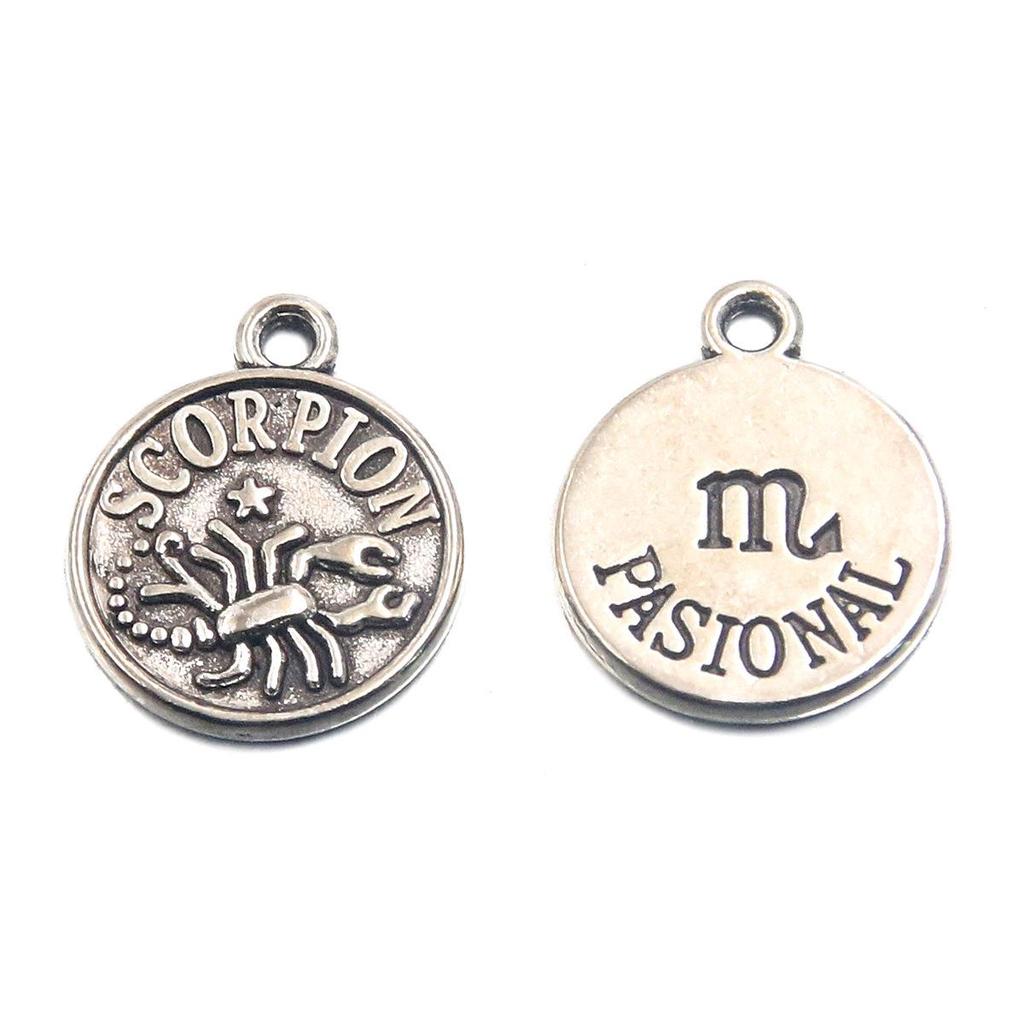 12x15mm Round Zodiac Constellation Pendant: Retro Symbol Alloy Jewelry for DIY Bracelets & Keychains