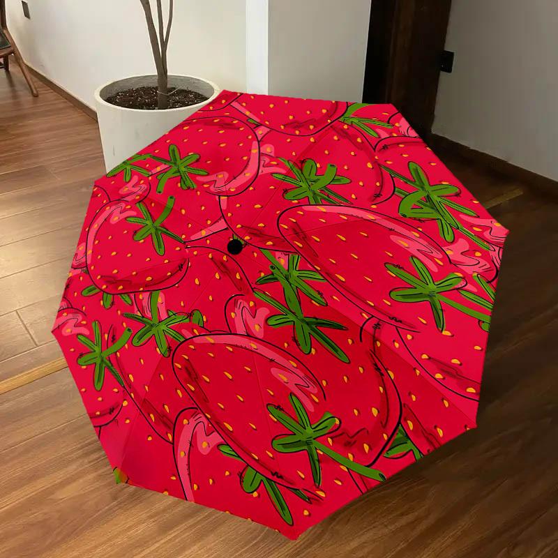 1PC strawberry pattern Automatic Open/Close Umbrella Compact Folding Umbrella with 8-Rib Shaft lightweight esign, Highquality Fabric1151A