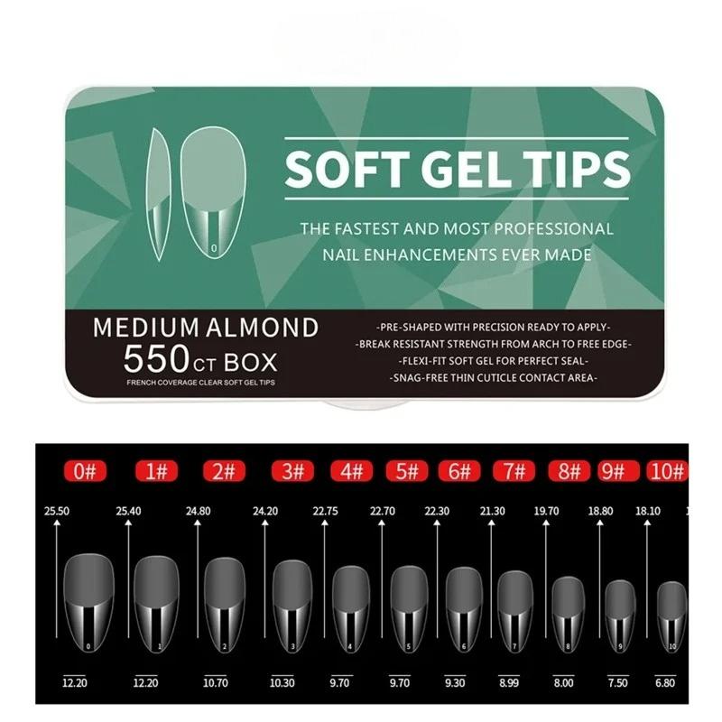 550Piece Medium and Short Soft Gel Nail Tips Medium Apricot/Coffin Head Full Coverage Matte Extension Tool Acrylic Press-On Nail