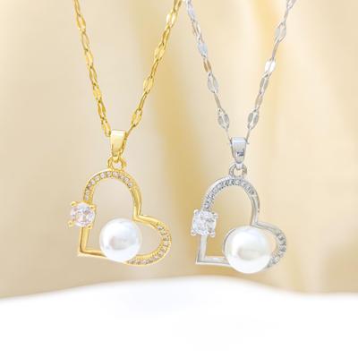 Elegante Collar de Corazón con Colgante de Perla y Circonita - Cadena para Clavícula de Moda y Versátil para Mujer