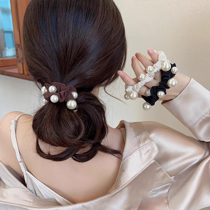 Elegant Pearl Hair Band Simple Headband High-end Small Intestine Ponytail Rubber Band Headwear Girls Women Hair Accessories