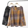Plus Size Women's T-shirt Spring Loose Plaid Drawstring Long-sleeved Hooded Pullover