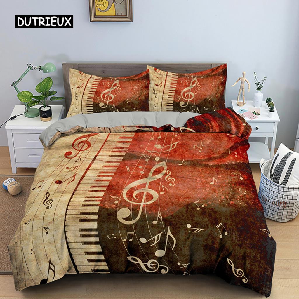 Music Bedding Set Piano Keyboard Music Note Duvet Cover Queen Size Bed Linen Comforter Microfiber Guitar Polyester Bedding Sets