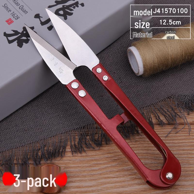 Large Carbon Steel U-Shaped Yarn Scissors for Thread Trimming, Spring-Loaded Cross-Stitch Scissors
