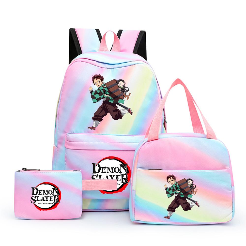 3Pcs/set Cartoon Demon Slayer Printed Backpack with Lunch Bag Pencil Case for Teenager Girl Boy Large Capacity Waterproof Bookbag Gift Mochila