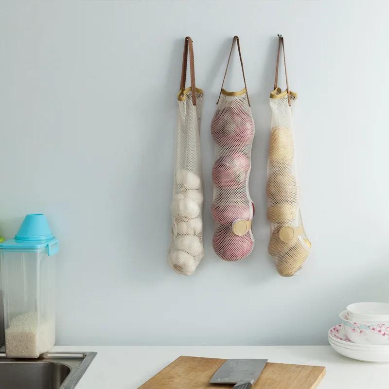 Kitchen Fruits Vegetables Storage Hanging Bag Reusable Grocery Produce Bags Mesh Ecology Shopping Tote Bag Onion Organization