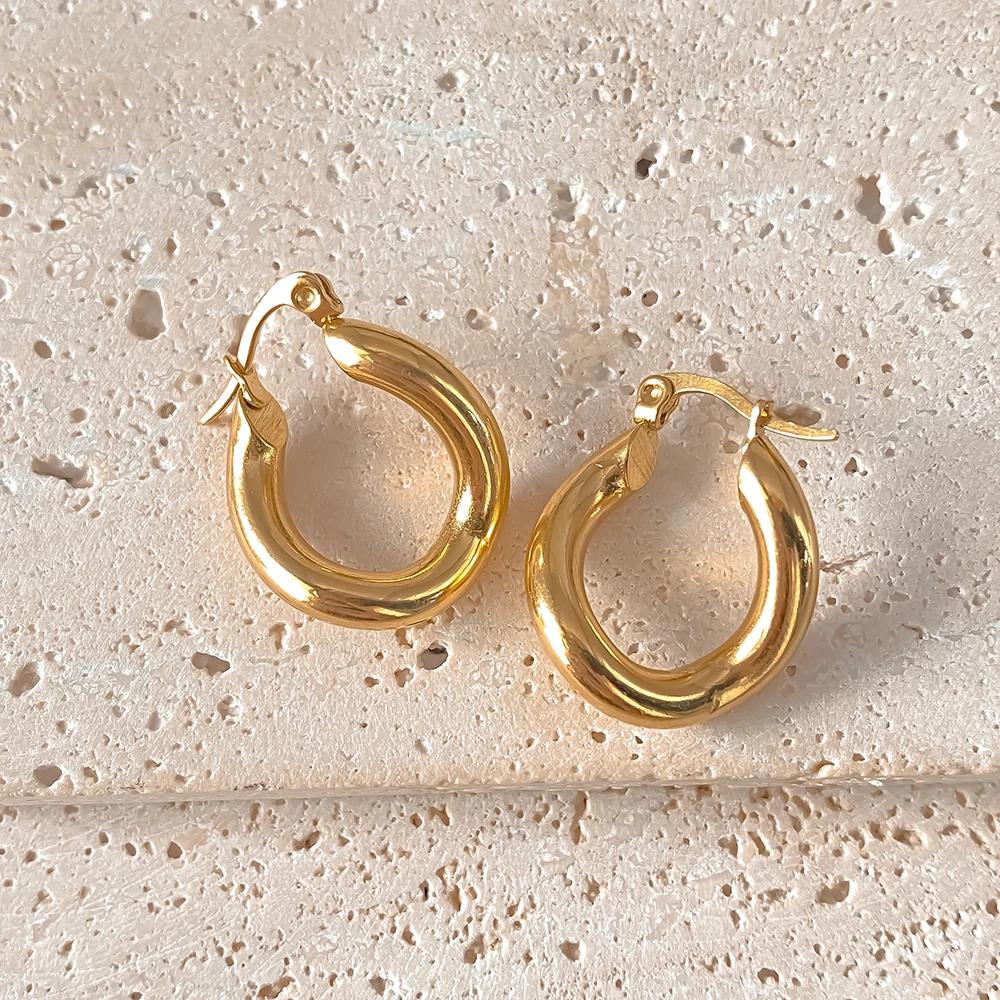 Stainless Steel Geometric Hoop Earrings for Women 18K Gold Plated Trendy Office/Career Accessories
